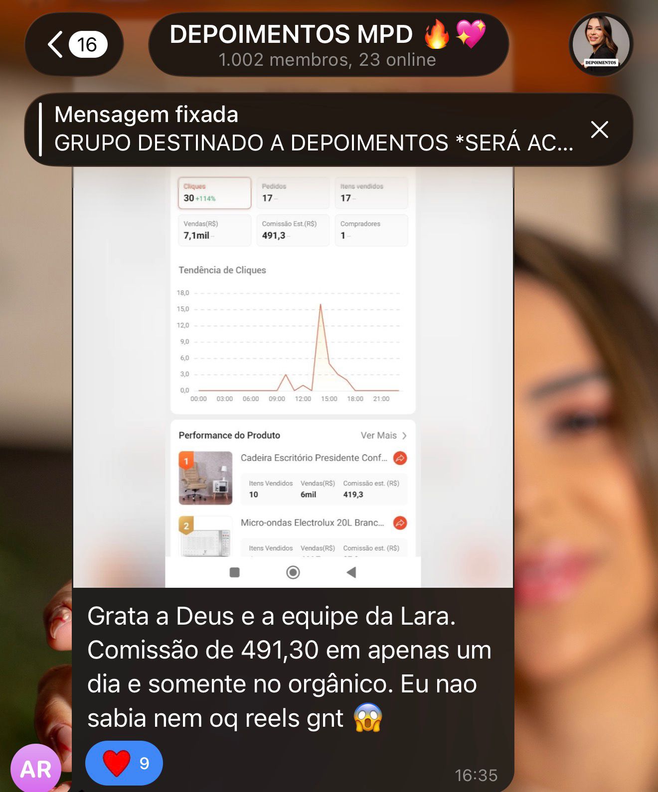 Print do resultado da aluna AR